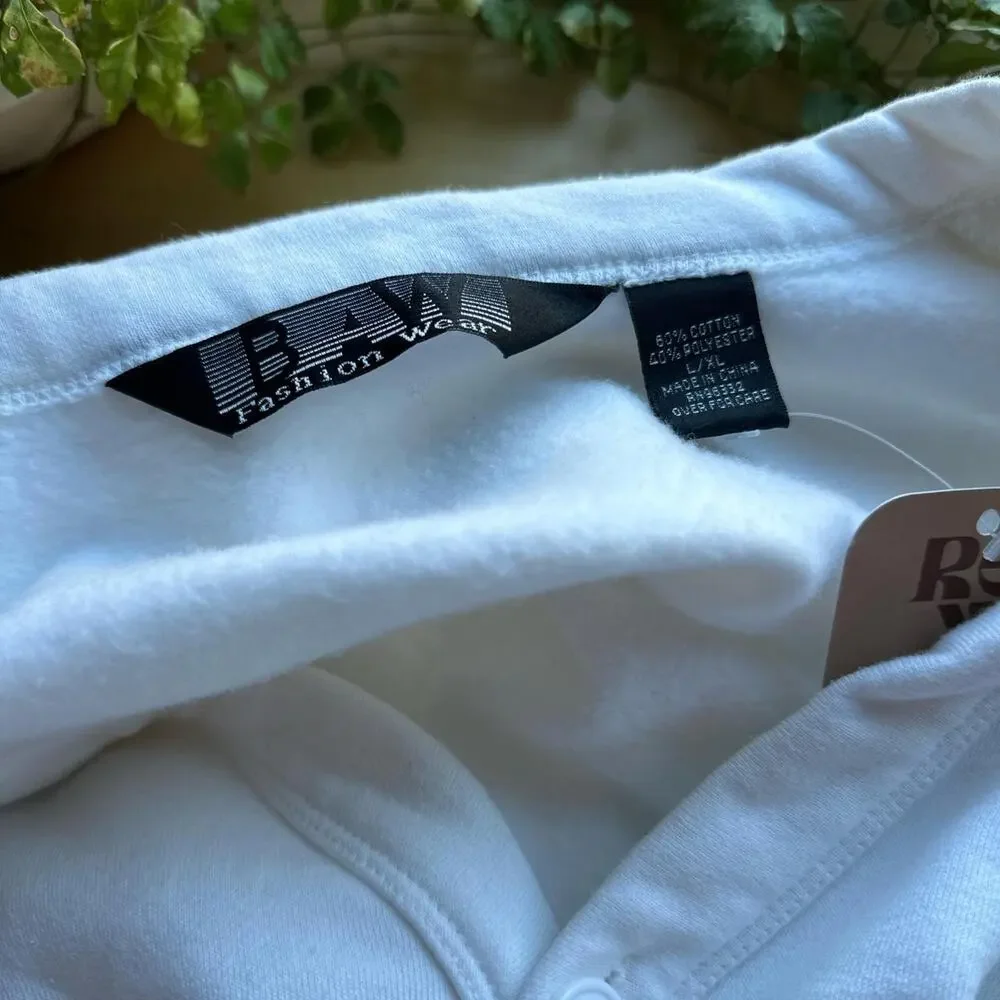 BAW Fashion Wear Women's Large Cardigan Sweater White Cotton Blend Vintage